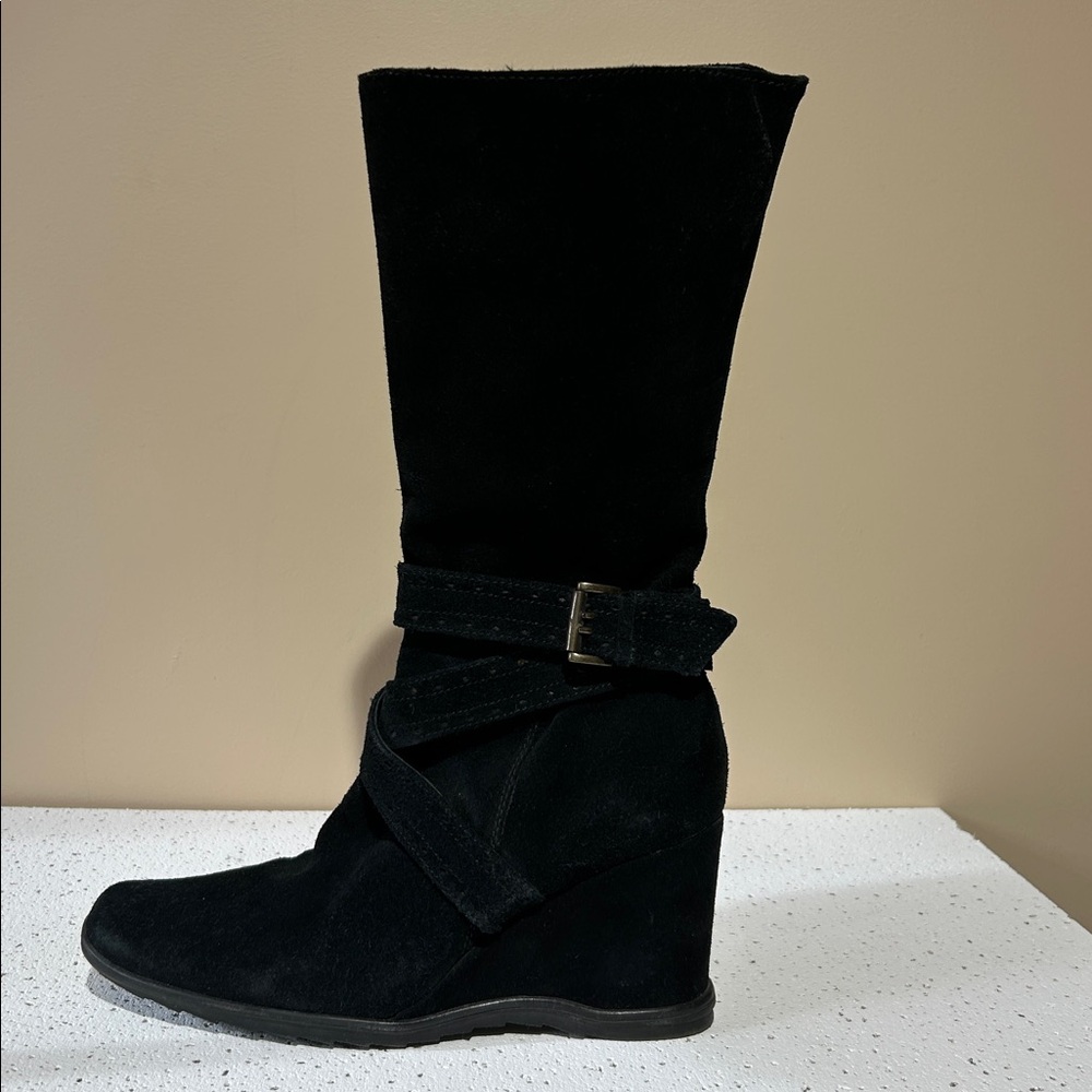 Suede Heeled Boots, Zippered, Black (size 9)